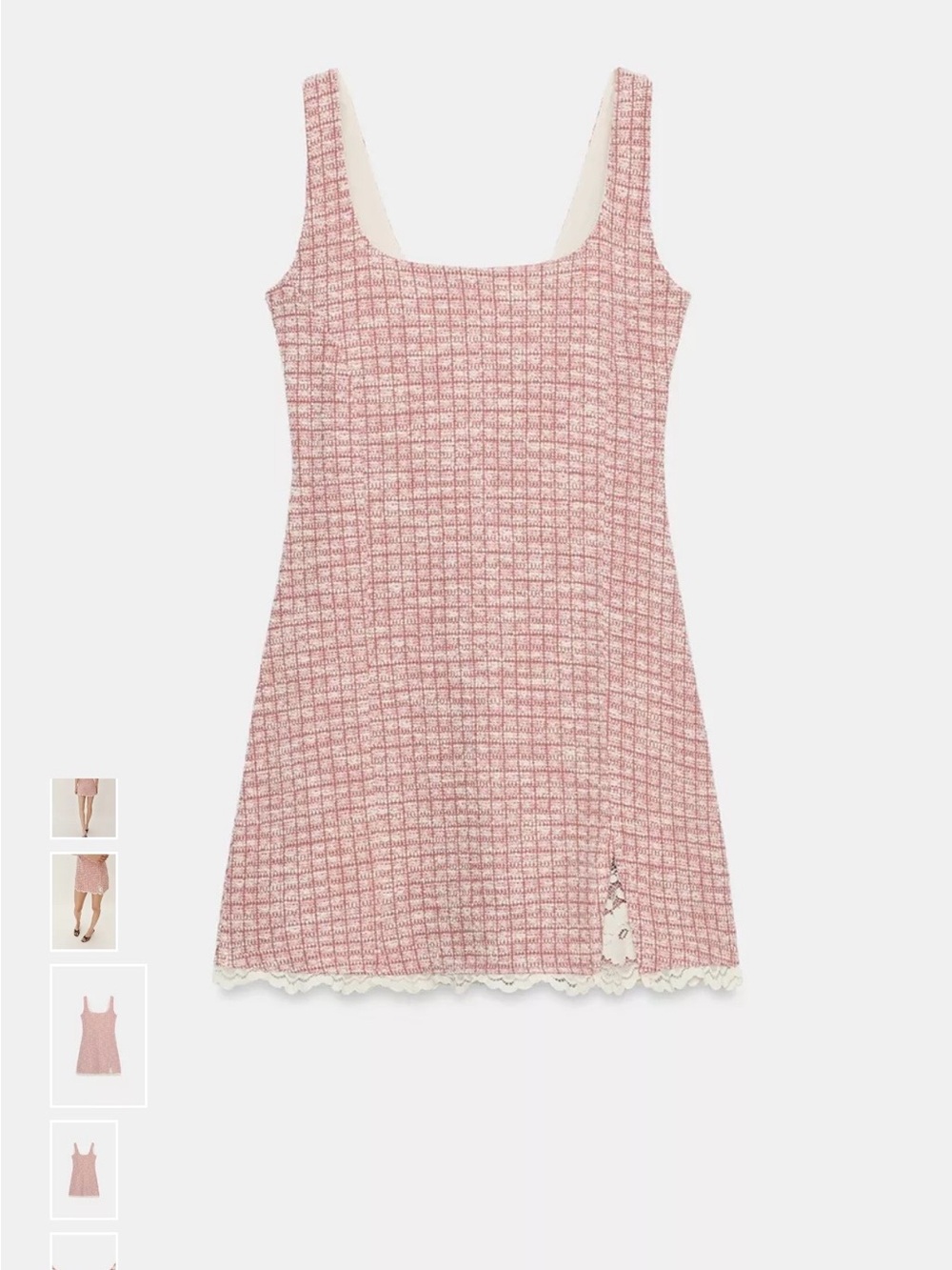 Zara Pink Tweed Mini Dress with Lace Trim